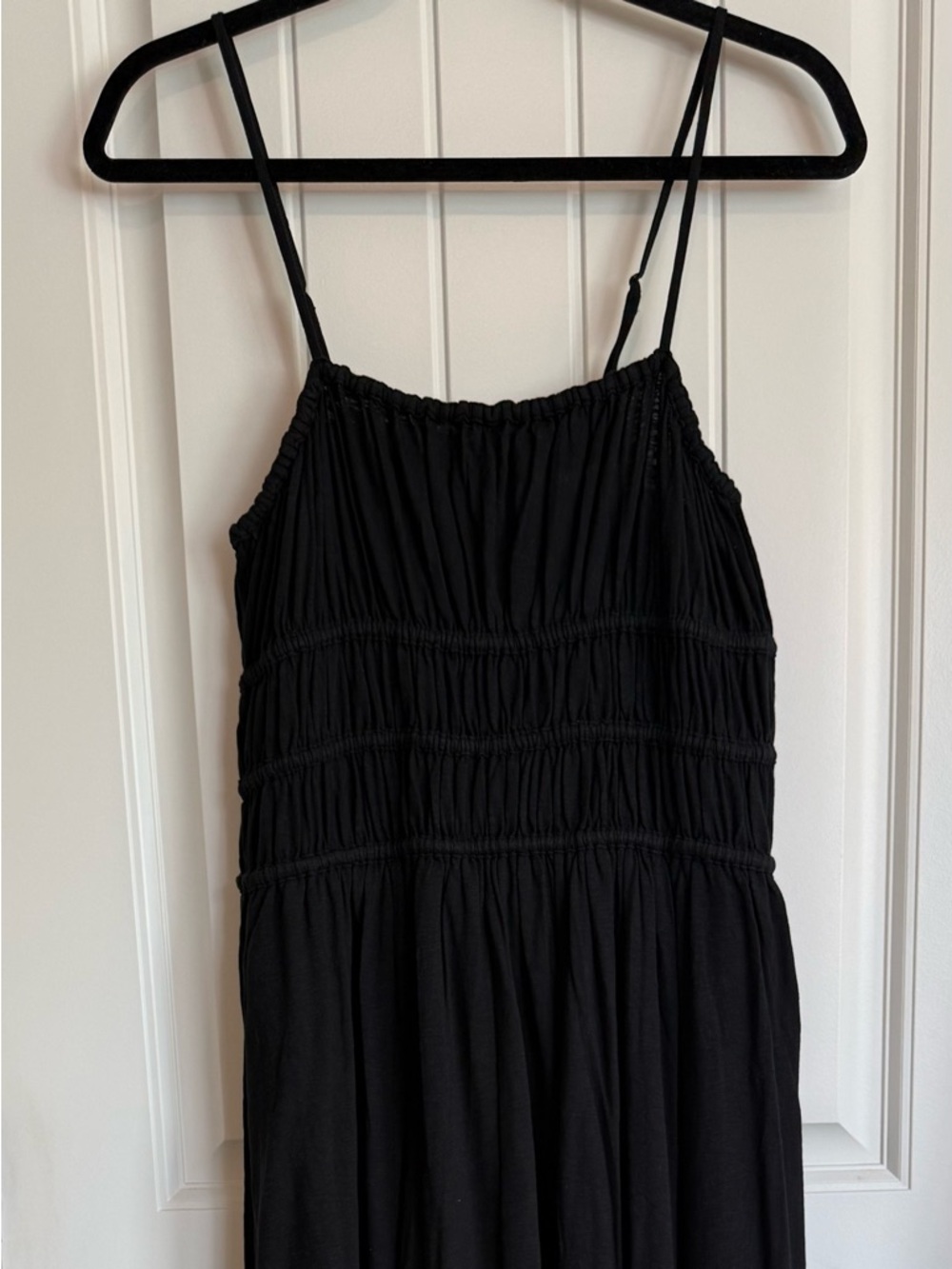 American Eagle Black Midi Dress Smocked Bodice Boho Cottage Beachy Cotton L NWT